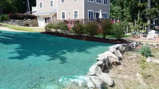 Extensive hydroseeding around home deck and mature trees