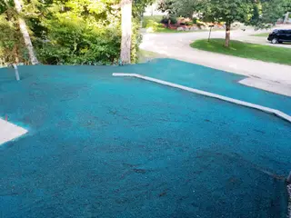 Hydroseeding surrounding brick paver patio installation