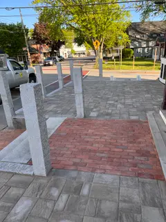 Granite curbing meets brick paver walkway downtown