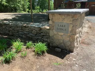 Lake Lodge stone entrance monument