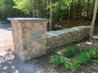 Lake Lodge stone gate pillar close-up
