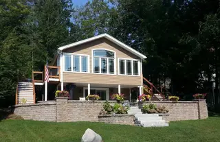 Stone retaining wall terraced garden beds