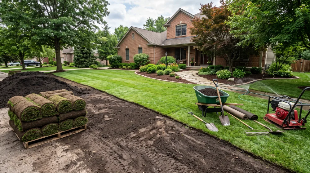Fresh sod installation at a Lakes Region home